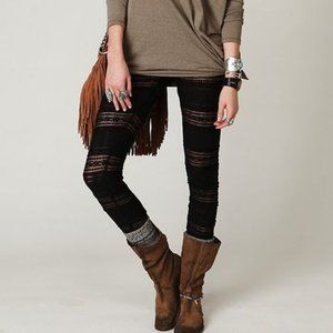 Free People Two-Tone Lace Ruffle Leggings Tights